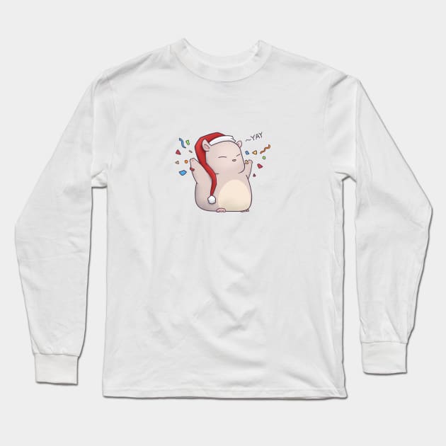 Cute Mouse in Santa Hat Long Sleeve T-Shirt by Takeda_Art